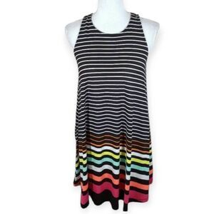 NO BOUNDARIES BLACK & WHITE STRIPE W/MULTICOLOR STRIPES SWING DRESS SZ.M EUC.